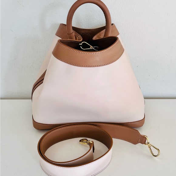 Baozi Tan & White Leather Shoulder Bag made in Italy by Elleme - Picture 3 of 9